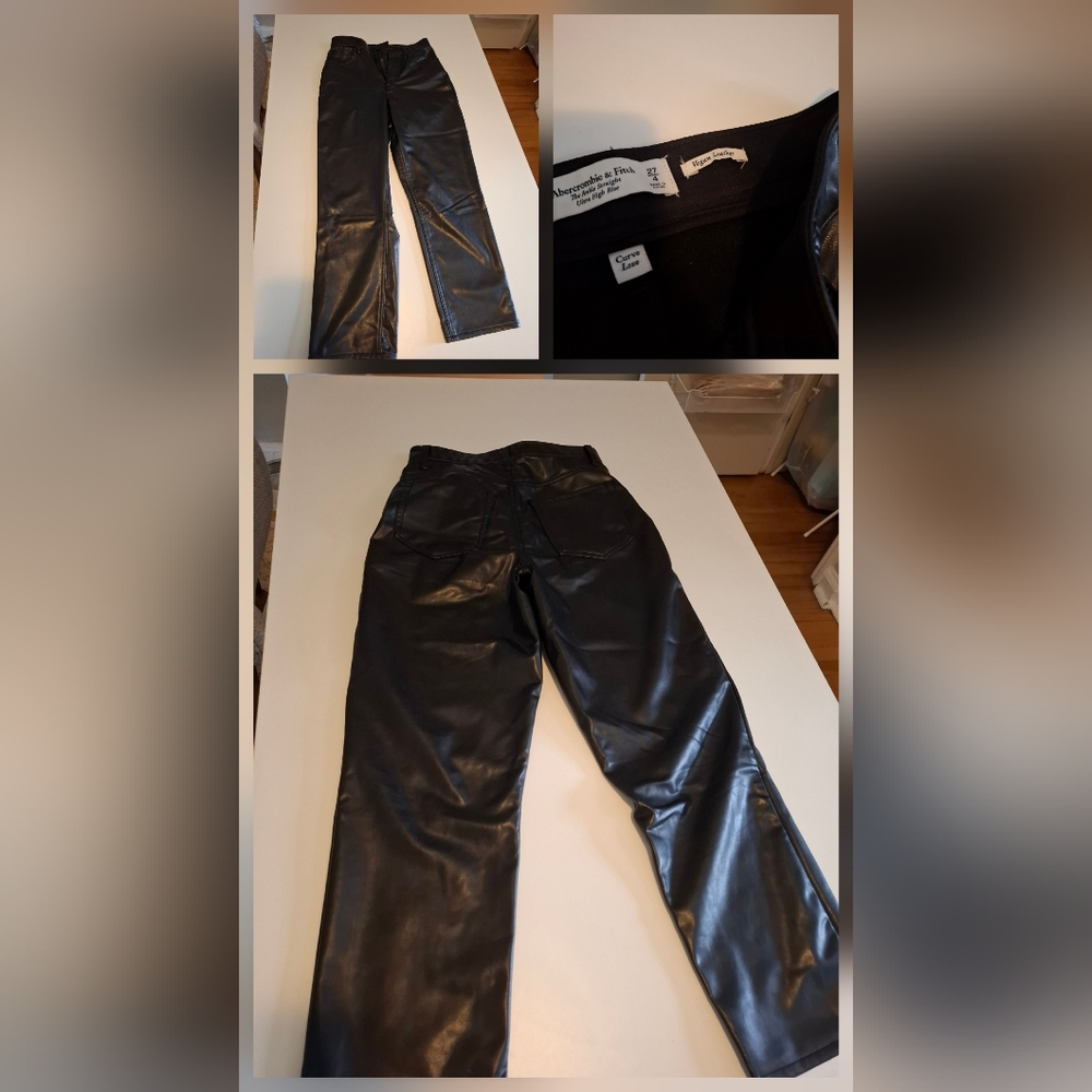 Abercrombie & Fitch Black Straight Leg Vegan Leather Pants